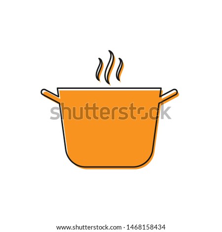 Orange Cooking pot icon isolated on white background. Boil or stew food symbol.  Vector Illustration