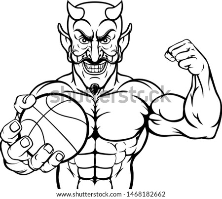 A devil Satan basketball sports mascot cartoon character man holding a ball