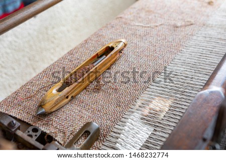 woolen scarf with fringes made of Harris Tweed Royalty-Free Stock Photo #1468232774