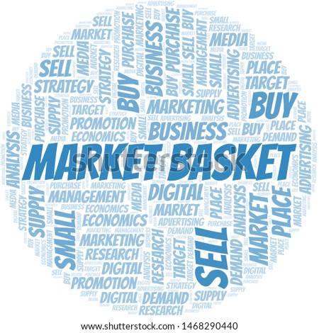Market Basket word cloud. Vector made with text only