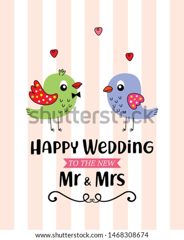 mr and mrs bird happy wedding greeting card vector
