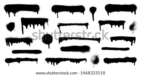 Big set of graffiti spray banner. Vector spray paint shapes in black on white background