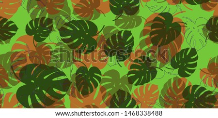 Colored tropical foliage mostera seamless vector pattern background. 