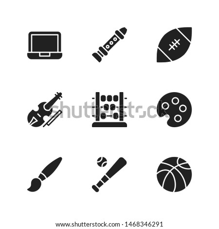 Laptop, Flute, Football, Violin, Abacus, Palette, Brush Pen, Baseball, Basketball Icon, Education School Glyph Icon Set Symbol Vector