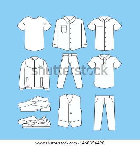 Set of man clothes icons, thin line style