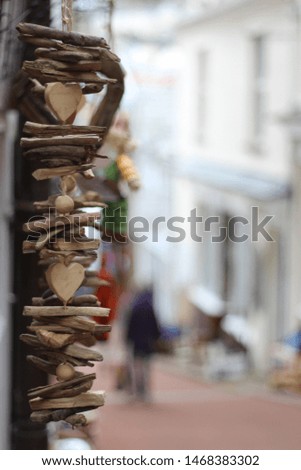 Wooden hanging street art, love heart