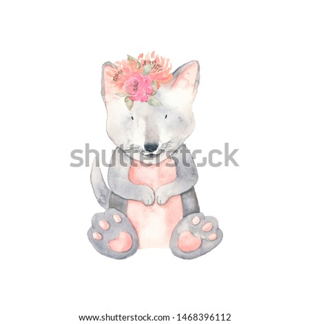 Watercolor Fox With Animals Isolated On A White Background Hand Drawn Illustration