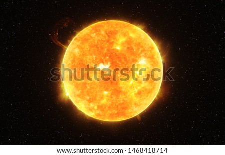 Bright Sun against dark starry sky in Solar System, elements of this image furnished by NASA Royalty-Free Stock Photo #1468418714