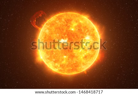 Bright Sun against dark starry sky in Solar System, elements of this image furnished by NASA Royalty-Free Stock Photo #1468418717