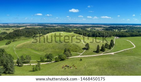 Šatrija mound, hill (piliakalnis, kalnas). Šiauliai, Lithuania. The biggest mound in Žemaitija, one of the biggest hills in Lithuania.