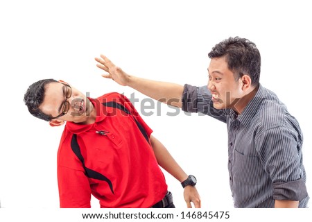 angry businessman is slapping across the businessman's face Royalty-Free Stock Photo #146845475