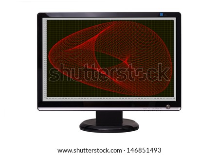 Computer monitor with Lissajous curve on the screen. Isolated on white background.
