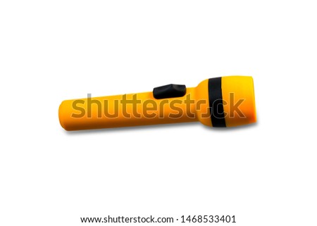 Yellow color flashlight isolated on white background