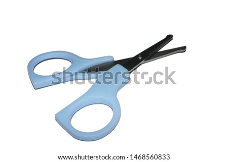Blue scissor isolated on white background.