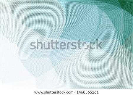 Grunge green blue white halftone dots pattern texture background. Low poly design. Modern gradient monochrome dotted vector illustration. Abstract wavy lines. Triangular polygon backdrop