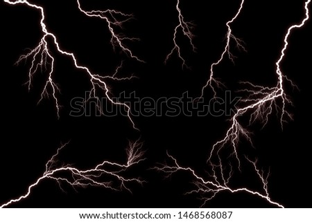 Lightning and thunder bolt  isolated  on black background, 
The concept of the intensity of weather, rainstorm.