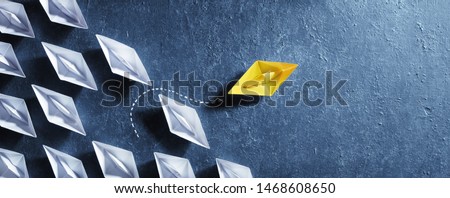 Opportunities Business Concept - Paper Boat Change Direction Royalty-Free Stock Photo #1468608650