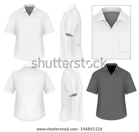 Photo-realistic vector illustration. Men's button down shirt design template (front view, back and side views). Illustration contains gradient mesh. Royalty-Free Stock Photo #146861126