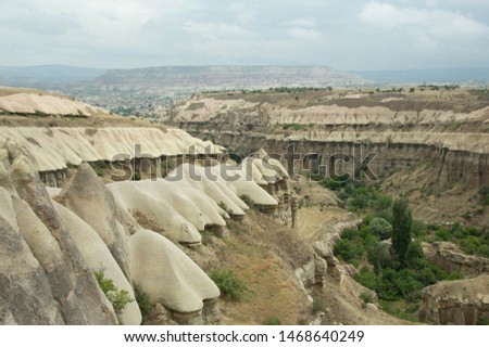 Rock formations in Love Valley, near Goreme in Capadoccia, Turkey