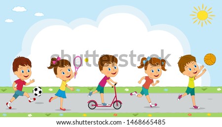kids, boys and girls different sport activity, illustration,vector