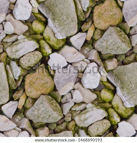 Abstract seamless photo pattern for designers or developers. Various broken rocks with moss fragments and rust.