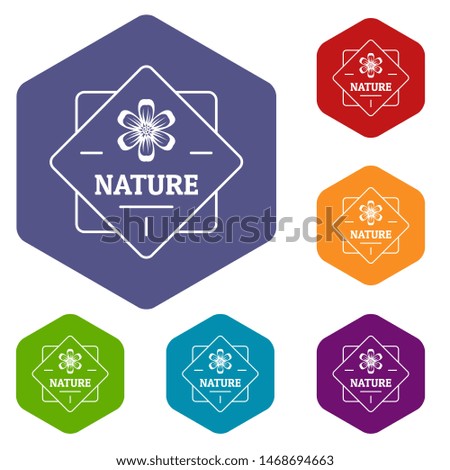 Flower nature icons colorful hexahedron set collection isolated on white