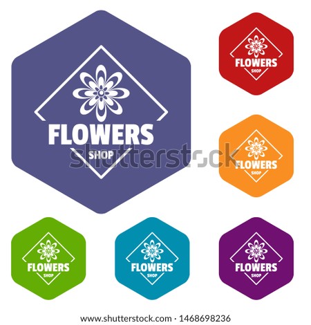 Flower plant icons colorful hexahedron set collection isolated on white