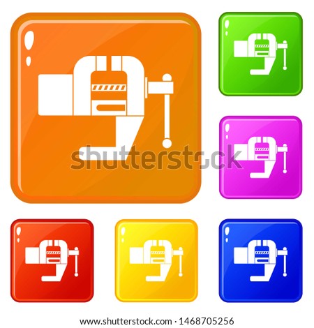 Vise tool icons set collection 6 color isolated on white background