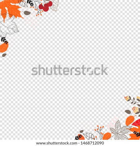 Vector background with red, orange, brown and yellow falling autumn leaves, isolated on  transparent background