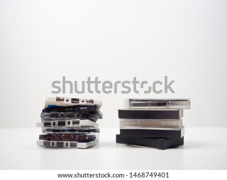 Vintage cassettes and stacked boxes