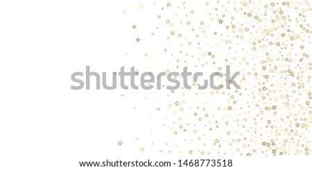 Gold Glitter Stars. Luxury Shiny Confetti. Scattered little sparkle. Flash glow silver, elements. Random magic tiny light. Gold stellar fall white background. New Year, Christmas Vector illustration.