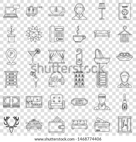 Doorman icons set. Outline style of 36 doorman vector icons for web for any design