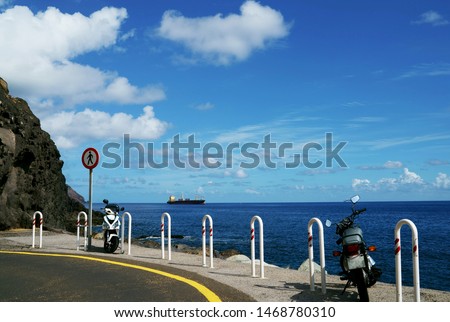 Tenerife. Beach view. Motorcycle parking                                 