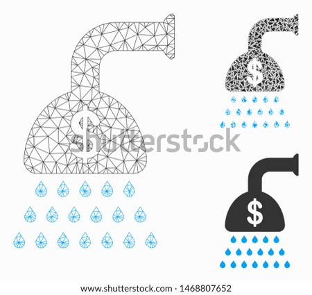 Mesh payment shower model with triangle mosaic icon. Wire frame polygonal mesh of payment shower. Vector mosaic of triangle elements in different sizes, and color tones.