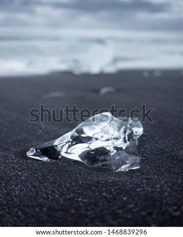 Ice on the black sand on the beach, Iceland. Ocean bay and icebergs. Landscapes in Iceland. Travel - image