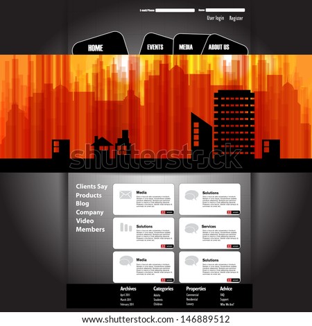 Web site with big city scape banner. Vector