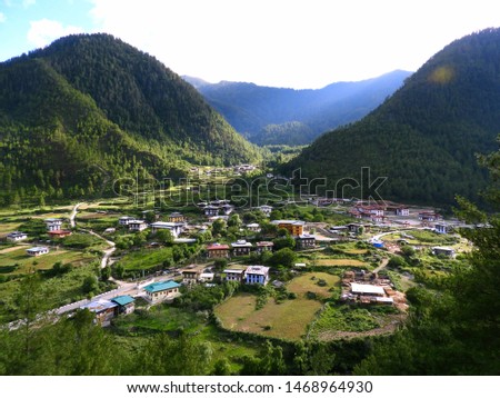Beautiful aerial view of Haa valley and white temple with beautiful settlement, Bhutan 
 Royalty-Free Stock Photo #1468964930