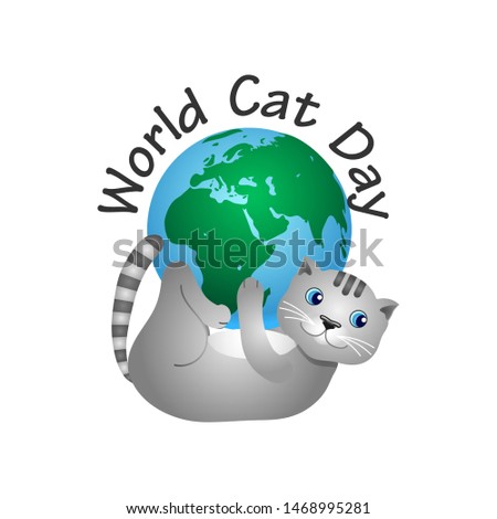 Cat playing with the globe. Clip art for World Cat Day. Without background, isolated