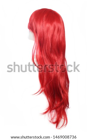 Red Anime Style Wig on mannequin head isolated on white background