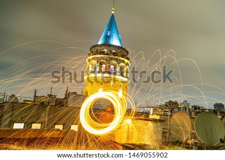 Steelwool photography in front of Galata Tower İstanbul