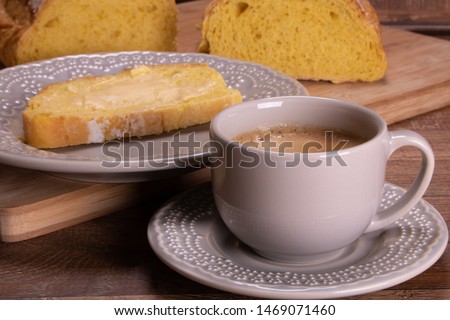 
pumpkin bread with cup of coffee