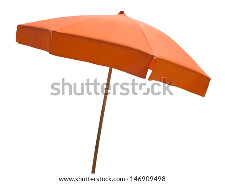 Orange beach umbrella isolated on white with clipping path Royalty-Free Stock Photo #146909498