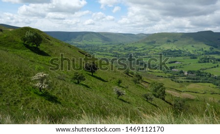 view over the vale of edale, dark peak district, derbyshire, england, uk