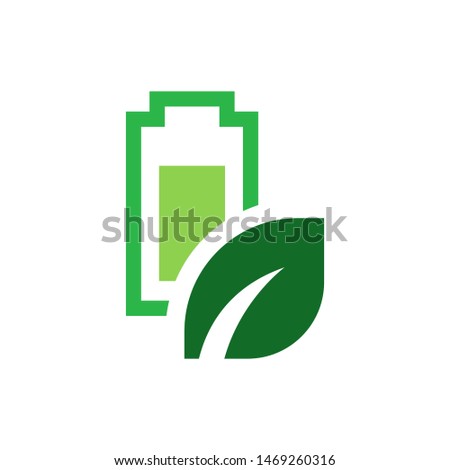 Leaves with battery logo template vector clean charger icon design