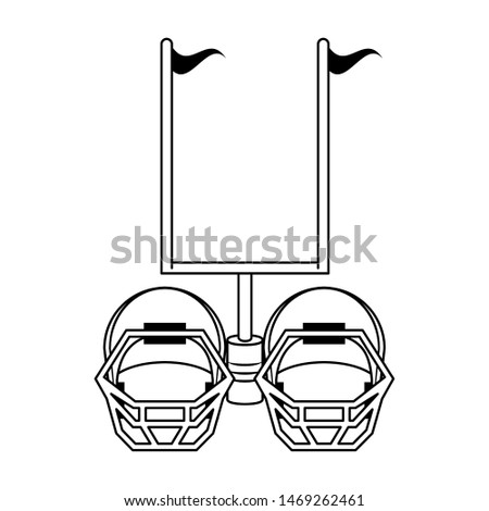 american football sport game, helmets with goal post cartoon vector illustration graphic design