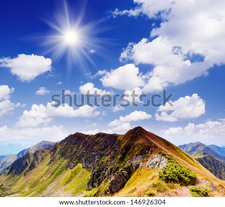 Bright sunny day in the mountains. Carpathians, Ukraine