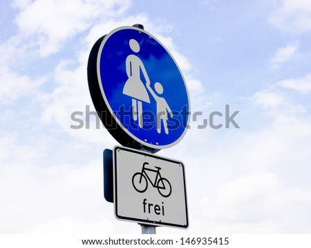 blue pedestrian sign and bicycles allowed  3 germany