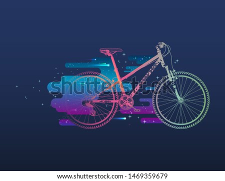 Bicycle in orbit. Abstract image of a bicycle flying in outer space.