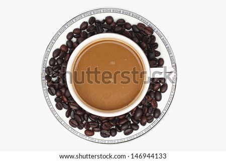 Coffee beans with coffee. white background