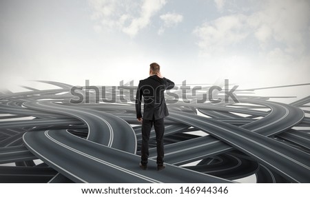 Difficult choices of a businessman due to crisis Royalty-Free Stock Photo #146944346